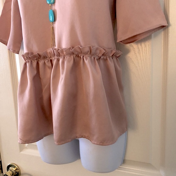 New Blush Pink Peplum Ruffle Boho Top - Picture 8 of 15